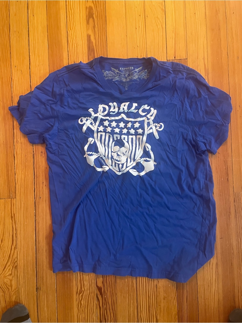 Express Royal Blue Tee with White Crest Graphic